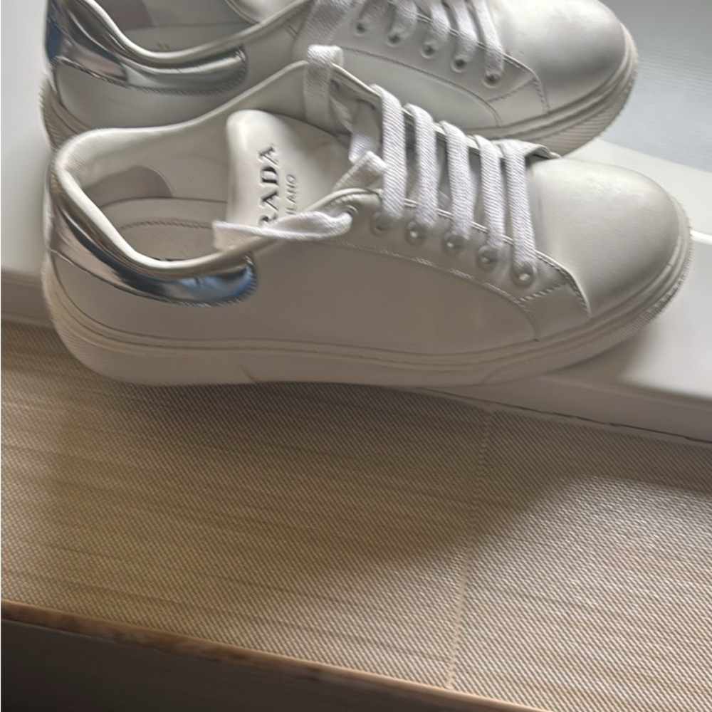 Prada Classic White Lace-Up Sneakers - Picture 2 of 7